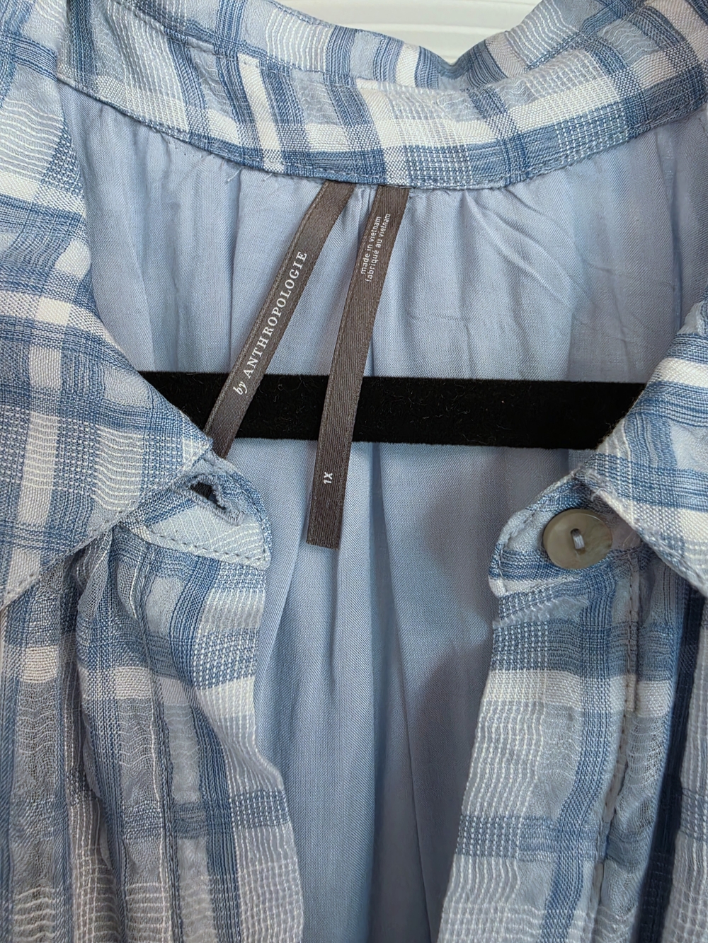 Anthropologie Sleeveless Light Blue Plaid Button-Front Maxi Dress - Picture 6 of 9